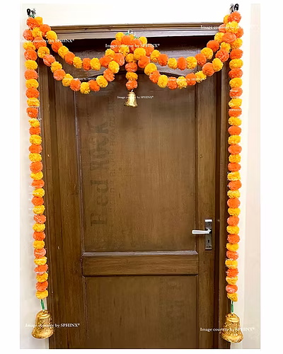 SPHINX Artificial Marigold Fluffy Flowers Garlands Door Toran /door Hangings (Light &amp; Dark Orange, 1 Piece)-6908390