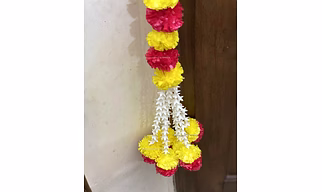 Sphinx Artificial Marigold Fluffy Flowers and Tuberose (rajnigandha) Door toran Set/Door hangings (Approx. 100 x 158 cms) - (Yellow and RED)