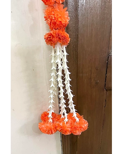 Sphinx Artificial Marigold Fluffy Flowers and Tuberose (rajnigandha) Door toran Set/Door hangings (Approx. 100 x 158 cms) - (Dark Orange)-3