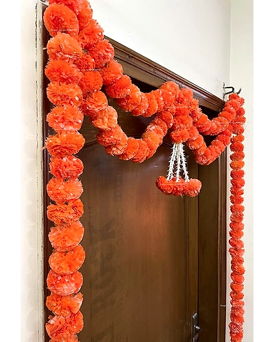 Sphinx Artificial Marigold Fluffy Flowers and Tuberose (rajnigandha) Door toran Set/Door hangings (Approx. 100 x 158 cms) - (Dark Orange)-2