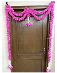 Sphinx Artificial Marigold Fluffy Flowers and Tuberose (rajnigandha) Door toran Set/Door hangings (Approx. 100 x 158 cms) - (Light Pink(Baby Pink))