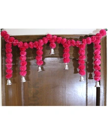 Sphinx Artificial Marigold Fluffy Flower Garlands Door Toran Set/Door Hangings for Decoration (Approx. 100 X 41 cms)- (Dark Pink)