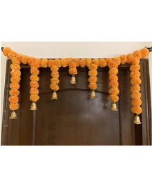 SPHINX Artificial Marigold Fluffy Flower Garlands Door Toran Set (Light Orange, 1 Piece)