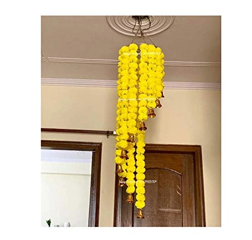 SPHINX Artificial Marigold Fluffy Flowers Chandelier (Yellow, 1 Piece)-6908716