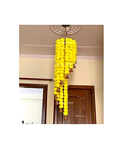 SPHINX Artificial Marigold Fluffy Flowers Chandelier (Yellow, 1 Piece)-6908716
