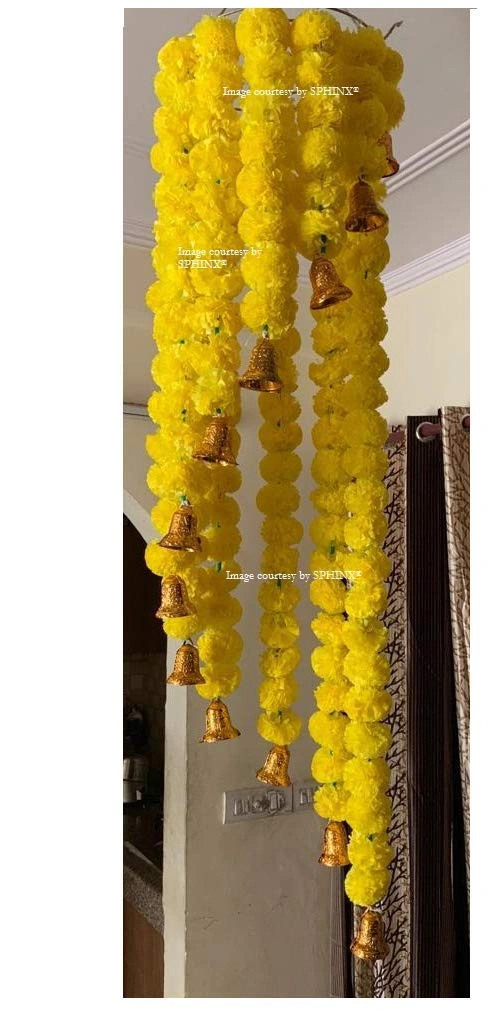 SPHINX Artificial Marigold Fluffy Flowers Chandelier (Yellow, 1 Piece)-1