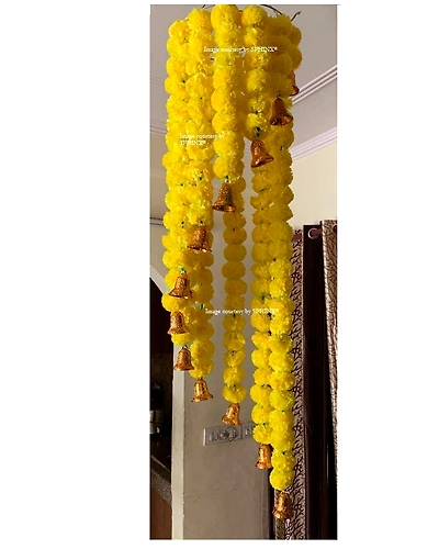 SPHINX Artificial Marigold Fluffy Flowers Chandelier (Yellow, 1 Piece)-1