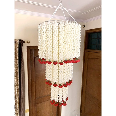 Sphinx Artificial Jasmine Buds and Velvet Rose Chandelier for Ceiling and Canopy Decoration (Height Approx. 4 ft)