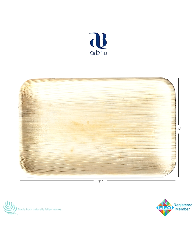 11&quot; Rectangle Palm Leaf Plate-1