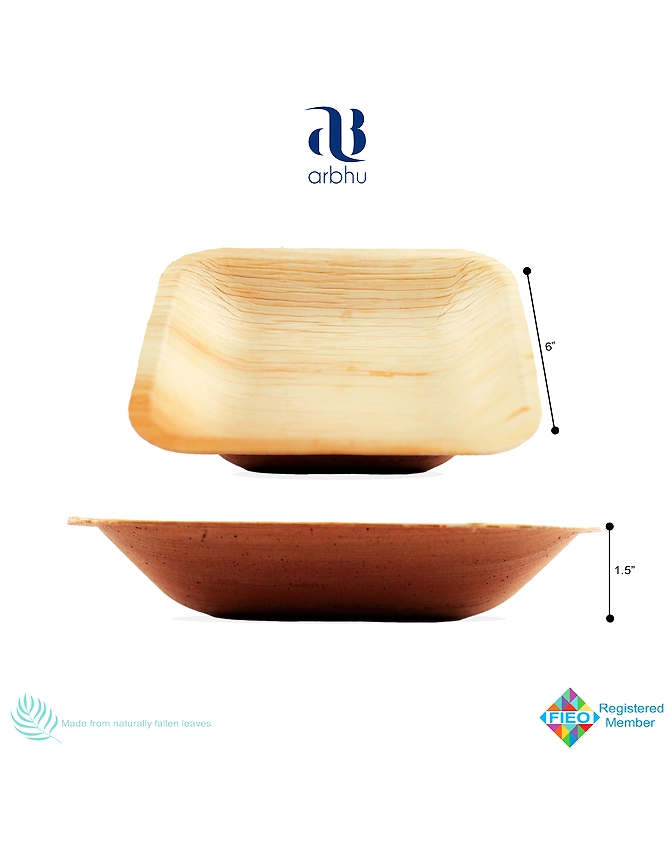 6&quot; Square Palm Leaf Bowl-1