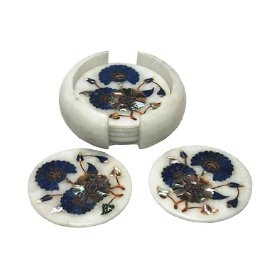 &quot;Guccha&quot; Marble Inlay 6 Piece Coaster Set-Guccha_Coaster_Set