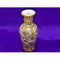 &quot;Suvarna&quot; Marble Hand Painted Kundan Vase