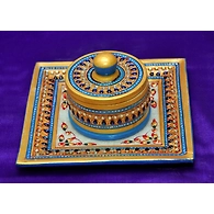 "Mayuribhu" Marble Hand Painted Kundan Platter