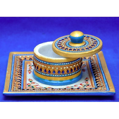 &quot;Mayuribhu&quot; Marble Hand Painted Kundan Platter-1