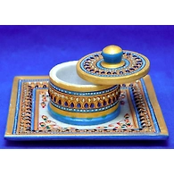 &quot;Mayuribhu&quot; Marble Hand Painted Kundan Platter