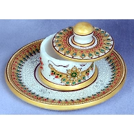 &quot;Mandana&quot; Marble Hand Painted Kundan Platter