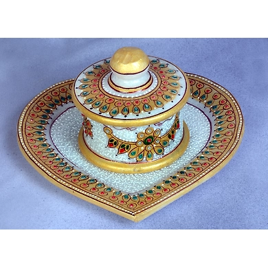 &quot;Hridaya&quot; Marble Hand Painted Kundan Platter-Hridaya_Kundan_Platter