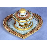 "Hridaya" Marble Hand Painted Kundan Platter