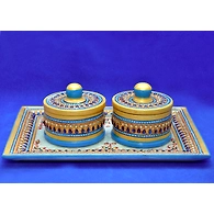 "Utnilahari" Marble Hand Painted Kundan Platter