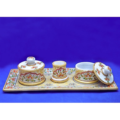 &quot;Unnati&quot; Marble Hand Painted Kundan Platter-Unnati_Kundan_Platter
