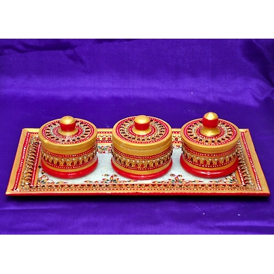 &quot;Kashayita&quot; Marble Hand Painted Kundan Platter-Kashayita_Kundan_Platter