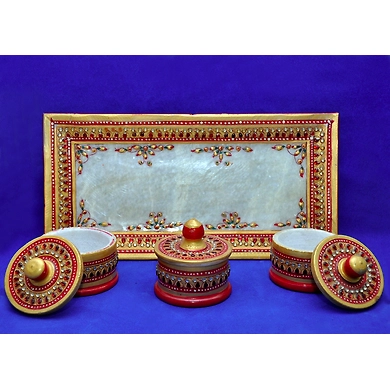 &quot;Kashayita&quot; Marble Hand Painted Kundan Platter-1