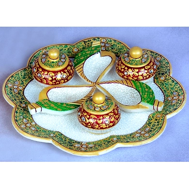 &quot;Prasanna&quot; Marble Hand painted Kundan Platter-Prasanna_Kundan_Platter