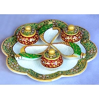 "Prasanna" Marble Hand painted Kundan Platter