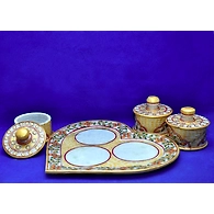 &quot;Mugdhakriti&quot; Marble Hand Painted Kundan Platter