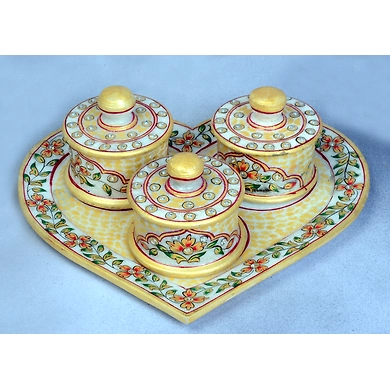 &quot;Mugdhakriti&quot; Marble Hand Painted Kundan Platter-Mugdhakriti_Kundan_Platter
