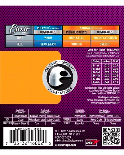 Elixir Acoustic Phosphor Bronze Standard Gauge Acoustic Guitar Strings with NANOWEB Coating-Extra Light (10 14 23 30 39 47)-3