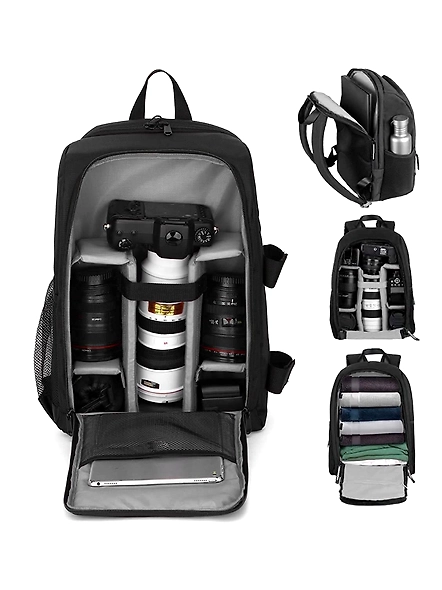 TAZKIA TM-15 Camera Backpack Waterproof Camera Bag | Large Capacity Camera Case with 15 Inch Laptop Compartment &amp; Rain Cover | for Photographer carrying DSLR SLR Cameras Lens Tripods