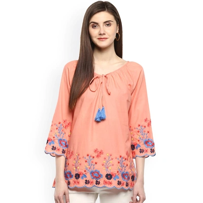 Bhama Couture Women Peach-Coloured Printed A-Line Top
