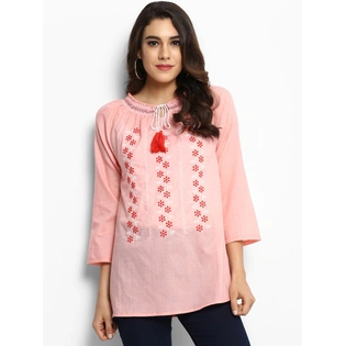 Bhama Couture Women Peach-Coloured Embroidered A-Line Top
