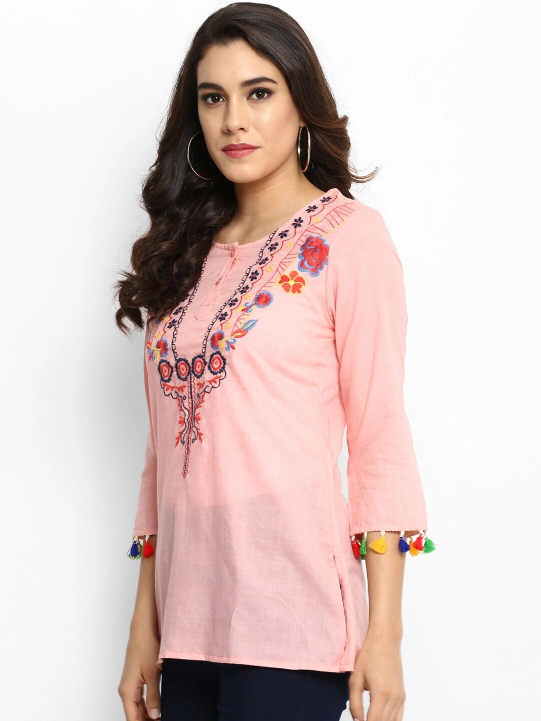 Bhama Couture Women Peach-Coloured Embroidered Top-L-1