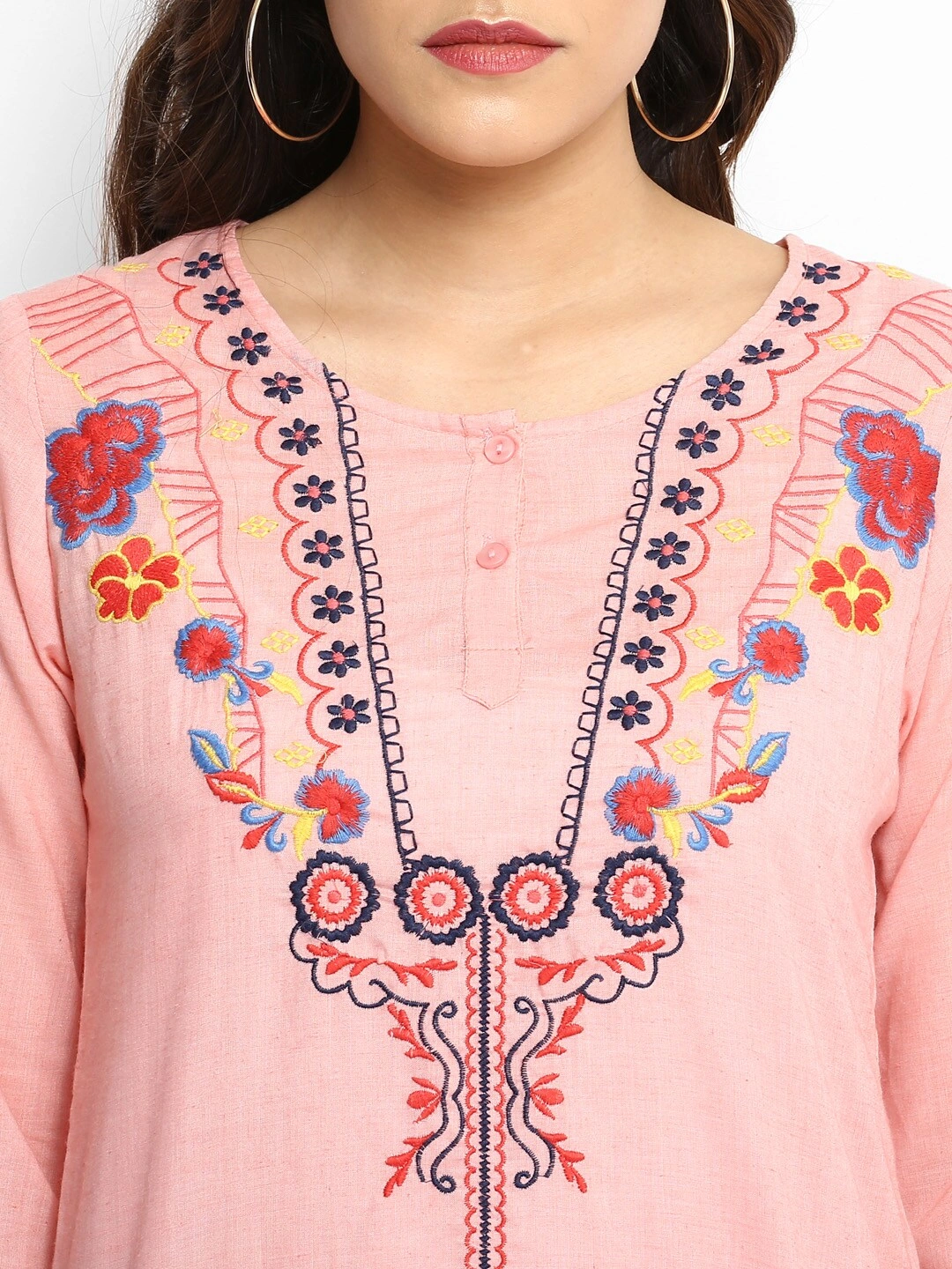 Bhama Couture Women Peach-Coloured Embroidered Top-L-3