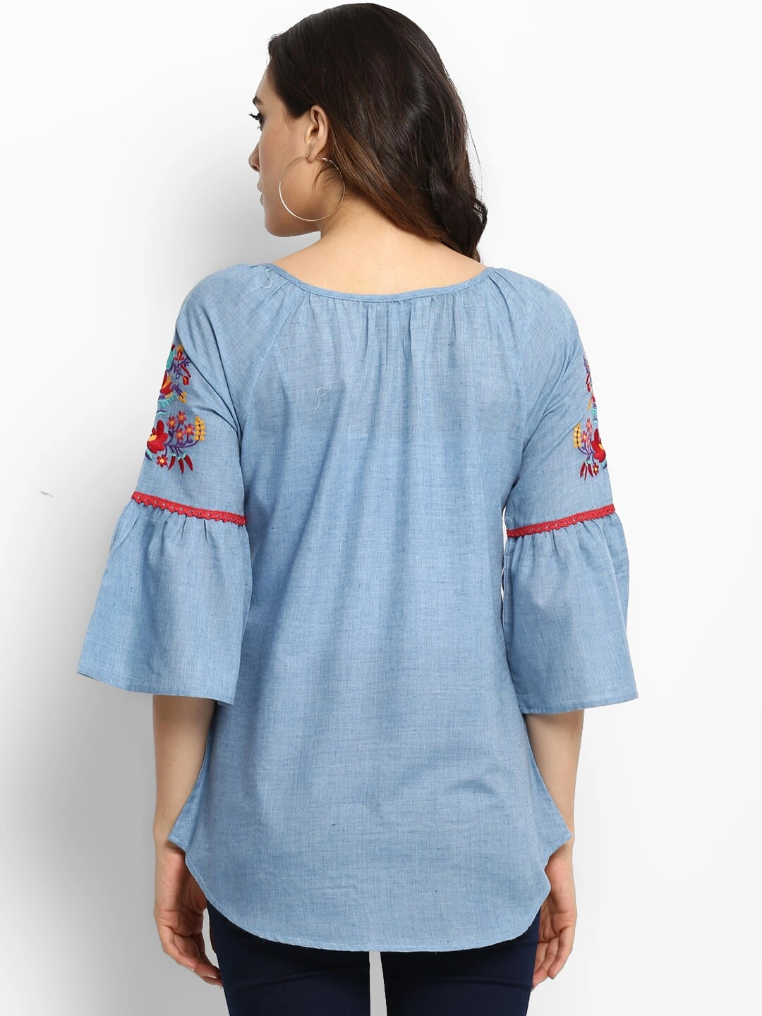 Bhama Couture Women Blue Embroidered A-Line Top-M-2