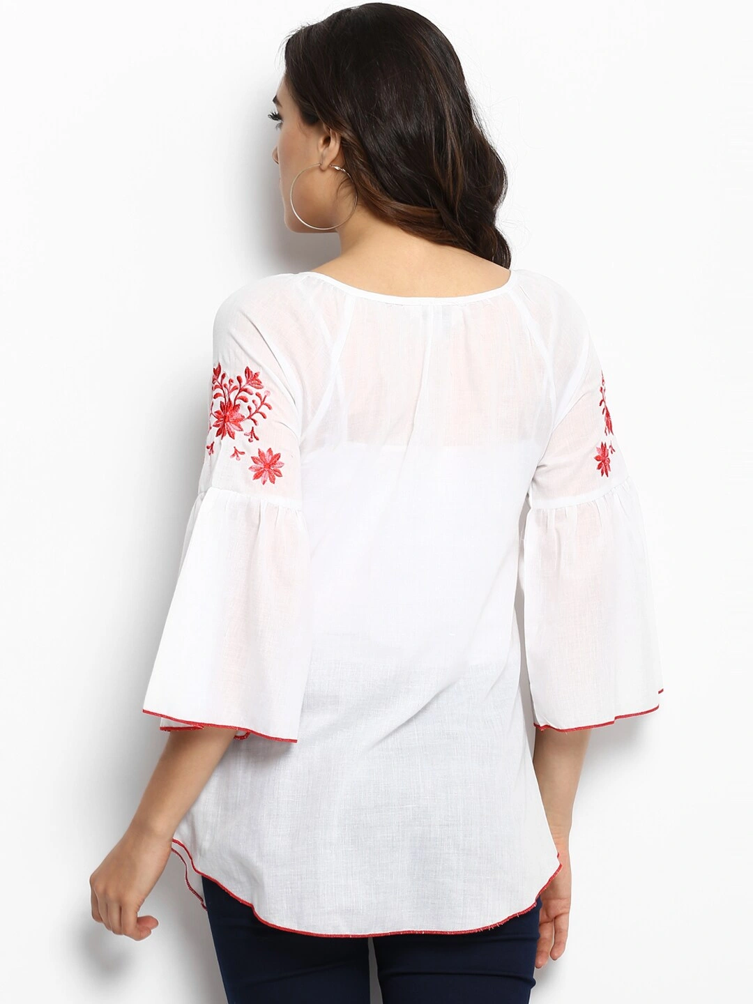 Bhama Couture Women Off-White A-Line Top with Embroidery-S-2