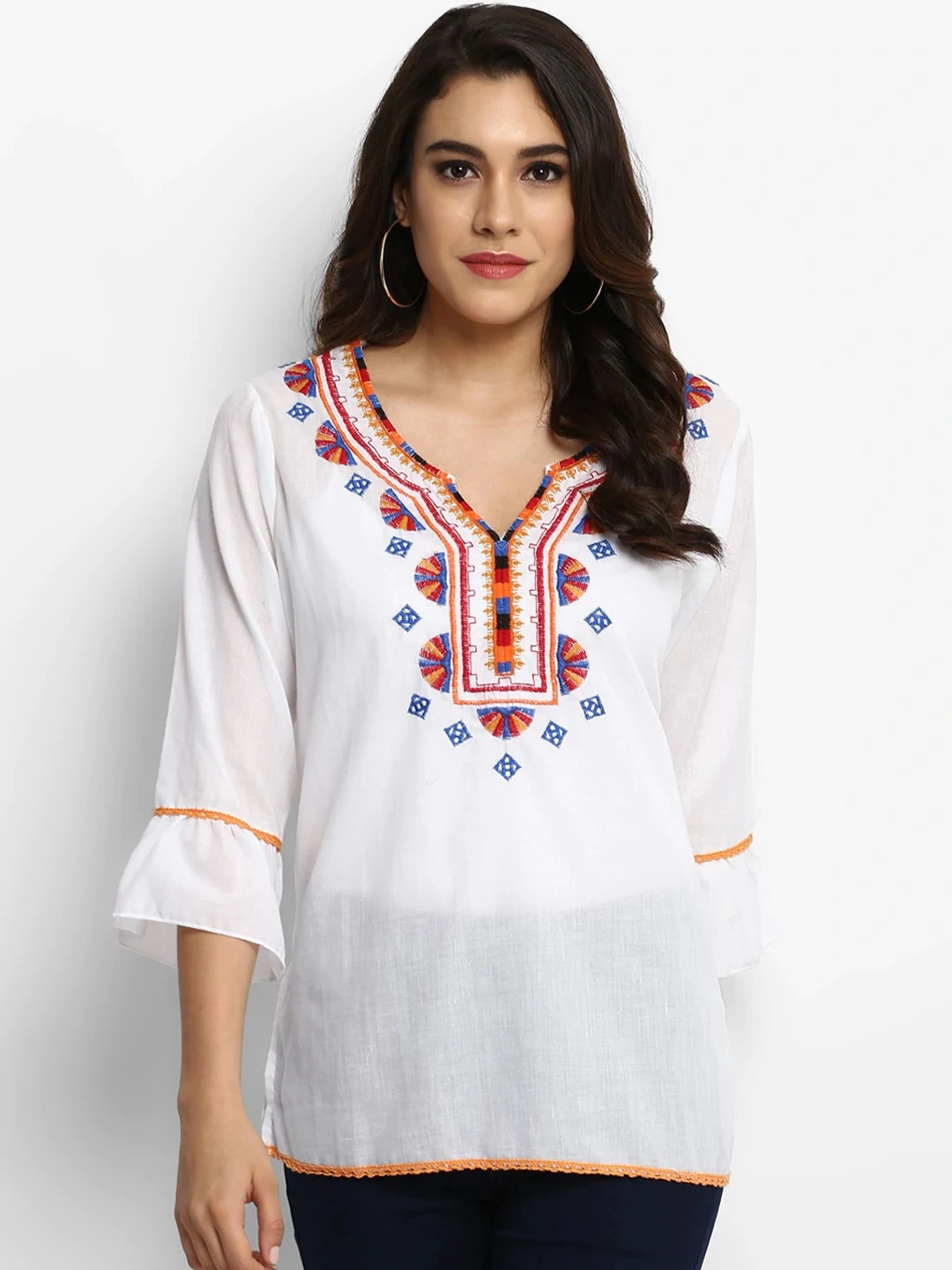 Bhama Couture Women White Top with Embroidery-NANC053_M