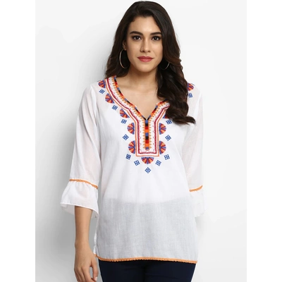 Bhama Couture Women White Top with Embroidery