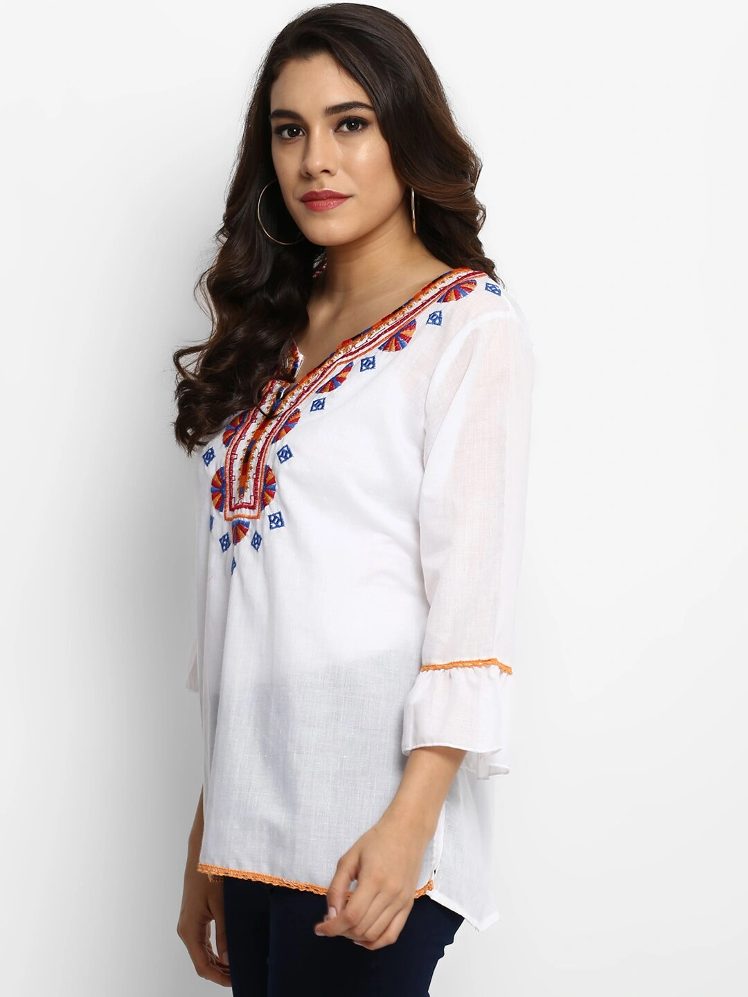 Bhama Couture Women White Top with Embroidery-M-1