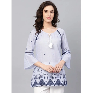 Bhama Couture Women Blue and White Striped Top