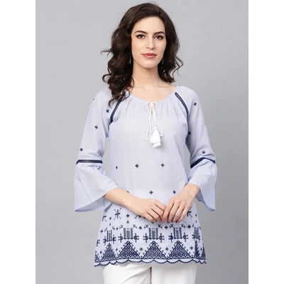 Bhama Couture Women Blue and White Striped Top