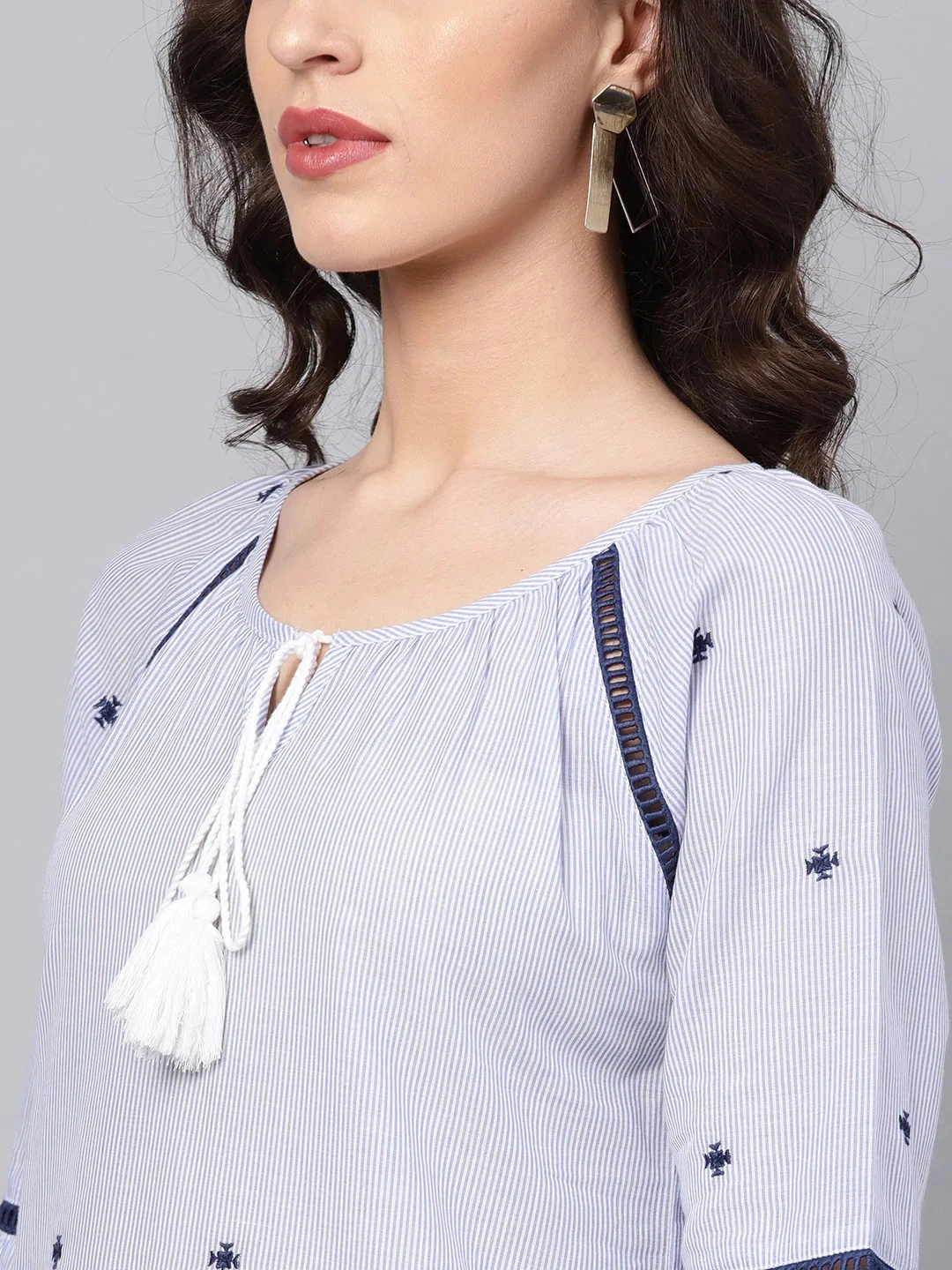 Bhama Couture Women Blue and White Striped Top-L-3