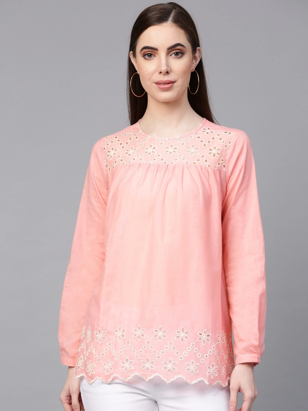 Bhama Couture Women Pink Embroidered Detail Top-NANC063_L