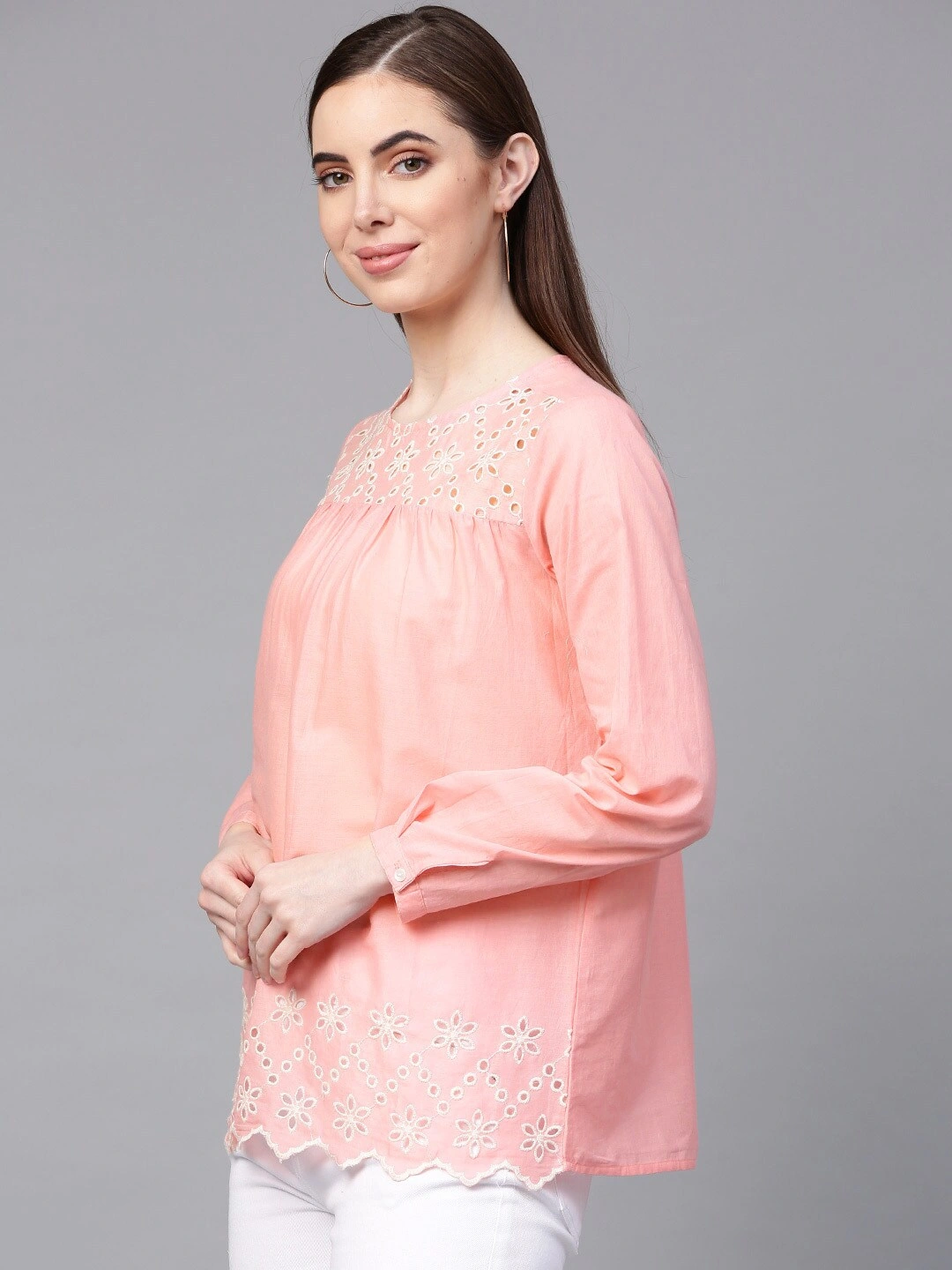 Bhama Couture Women Pink Embroidered Detail Top-L-1