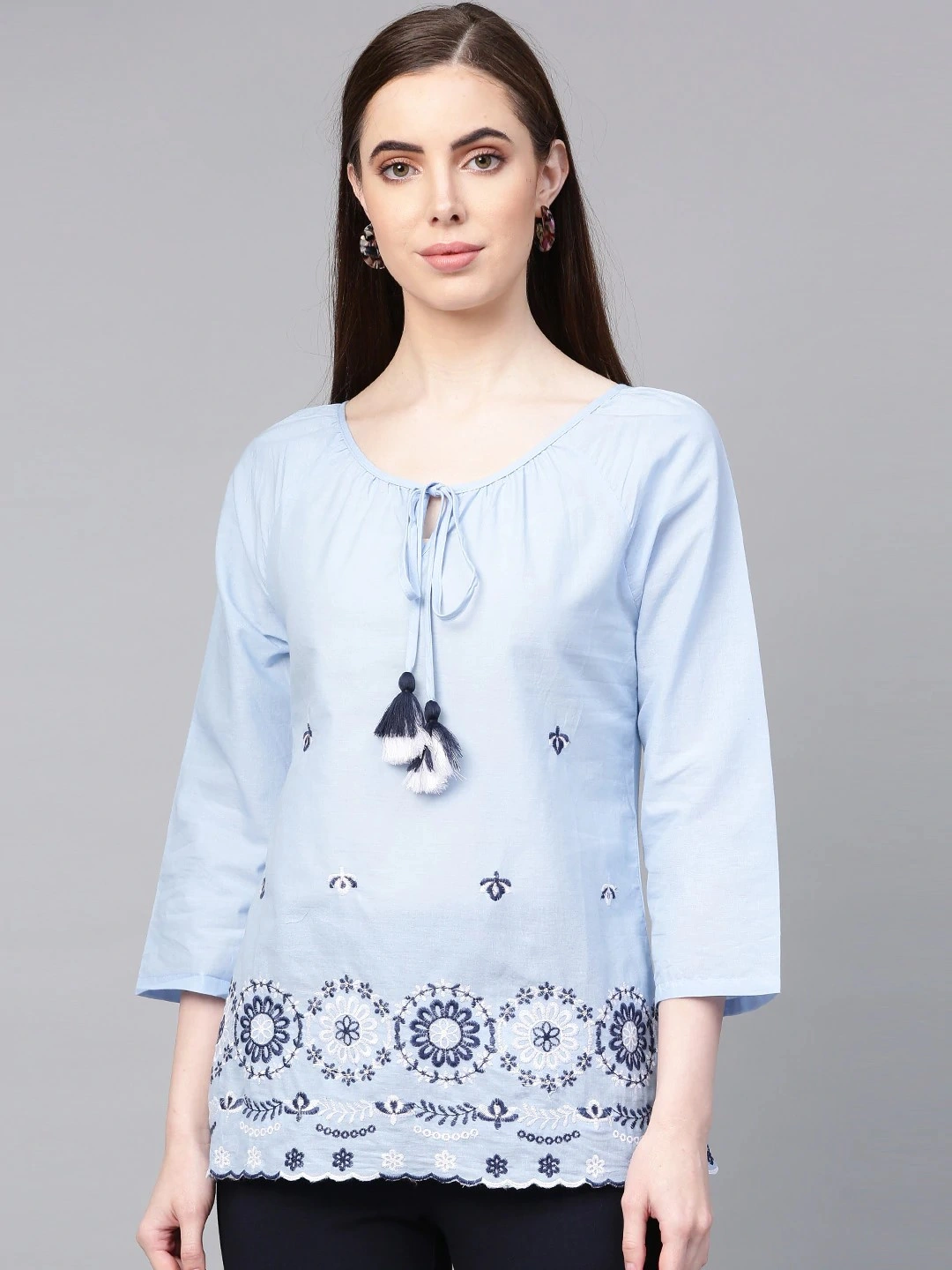 Bhama Couture Women Blue Embroidered Top-NANC068_M