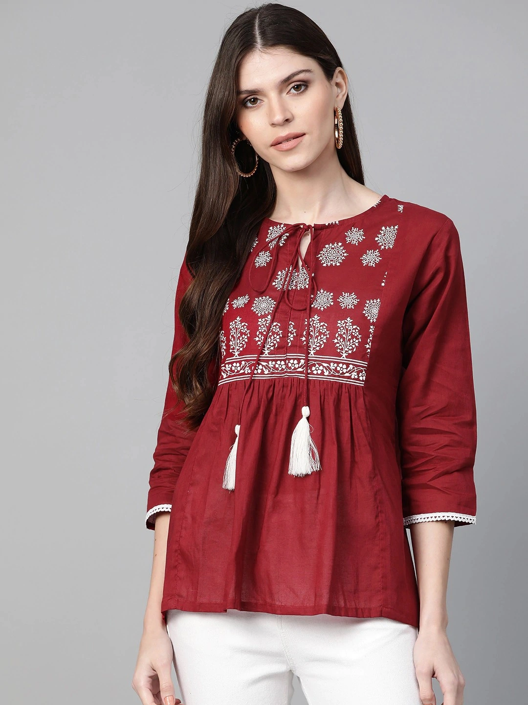 Bhama Couture Women Maroon Printed A-Line Top-SRPTOP003_XL