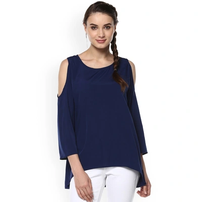 Bhama Couture Women Navy Blue Solid High-Low Top