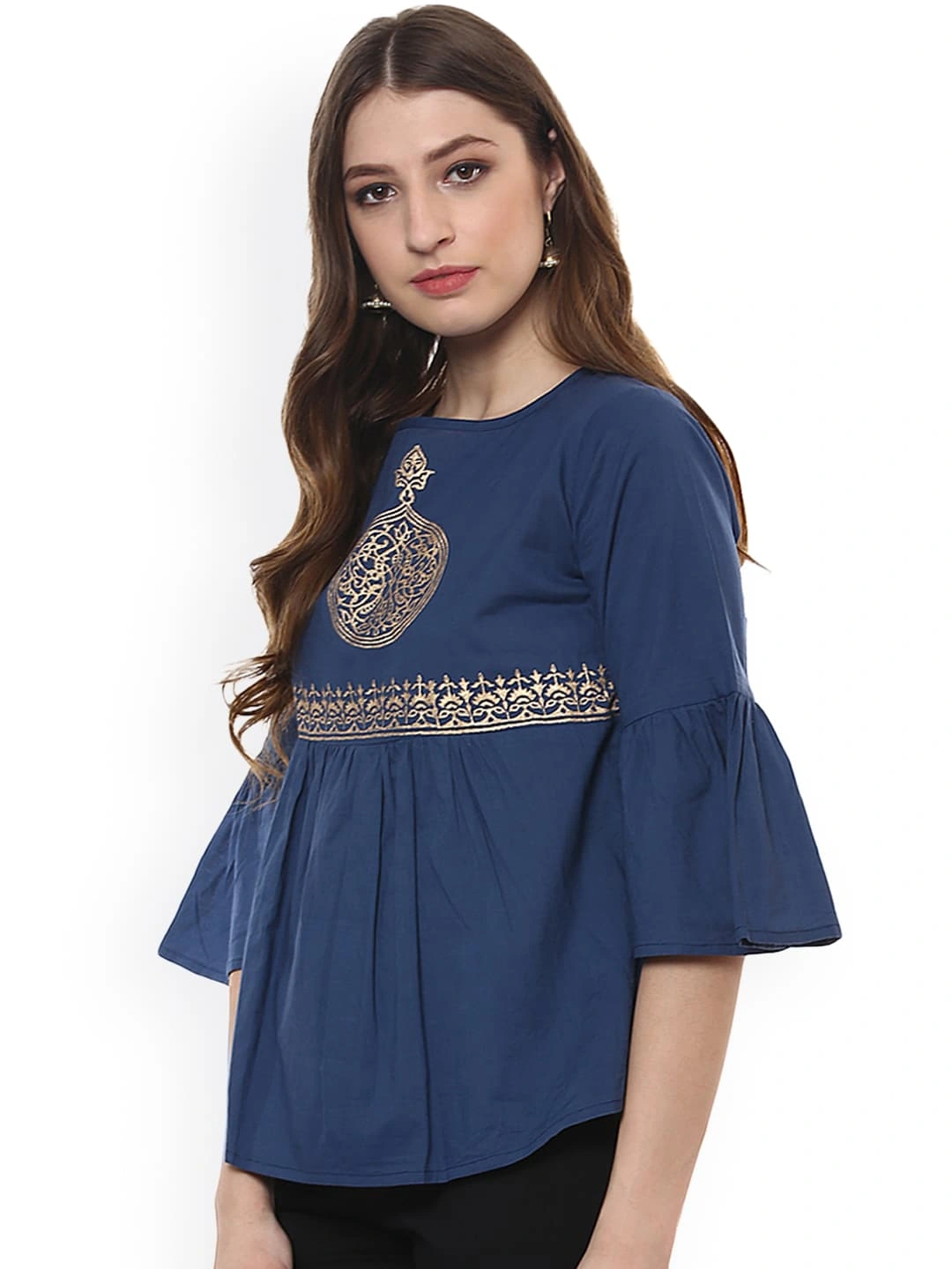 Bhama Couture Women Blue Printed A-Line Top-L-1